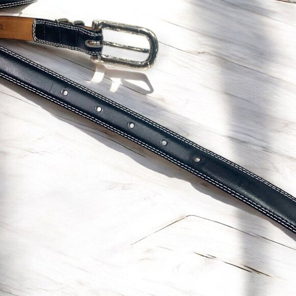 Laura Ashley Leather Belt With Silver Buckle & Double Loops 34" Size Large - Picture 5 of 7